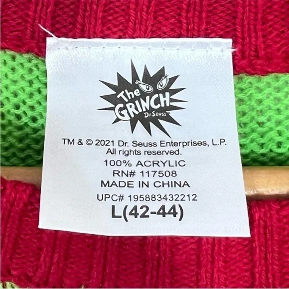 Christmas Ugly Grinch Mean One Crew Neck Sweater Size L Green NWT - Picture 5 of 6